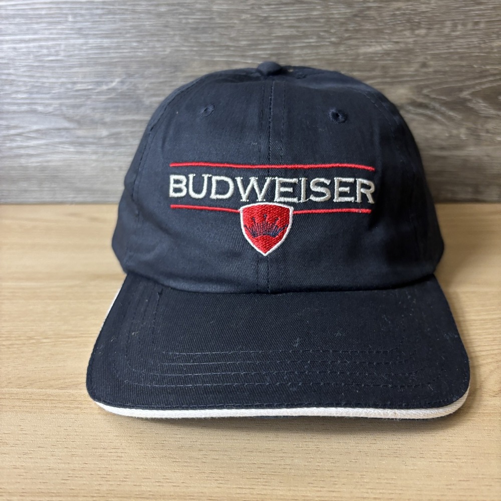 Budweiser Hat Cap Strap Back Blue Red Embroidered Beer Advertising Lightweight
